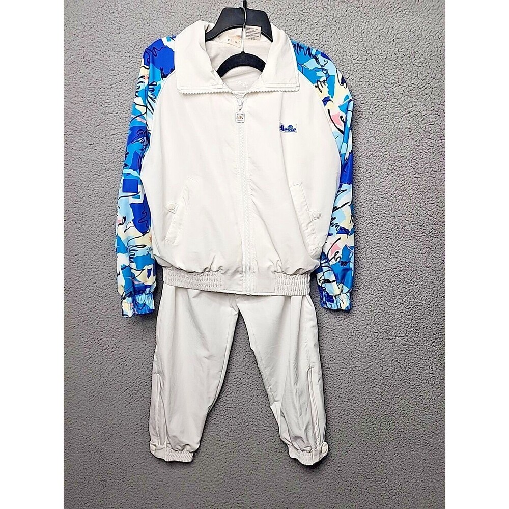 ELLESSE Women's Size 6 Vintage1 1990's  WhIte Abstract 2-piece Tracksuit